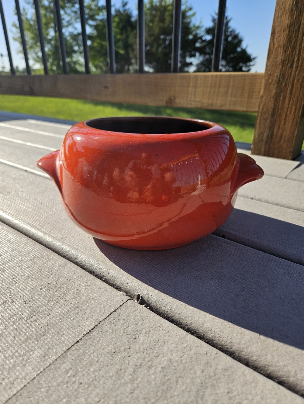 Vintage Frankoma 4v Flame Red Orange Glazed Casserole Bean Pot No Lid Oklahoma